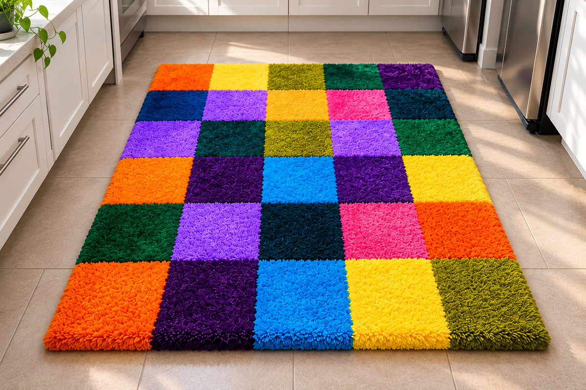 Colorful Hand Tufted Rug – Modern Geometric Mosaic – One of One