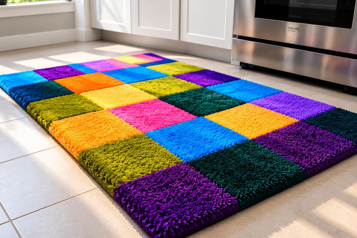 Colorful Hand Tufted Rug – Modern Geometric Mosaic – One of One